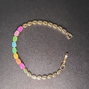 Rainbow Emerald Cut Rectangle Multi-Color Baroque Crystals Bead Bracelet